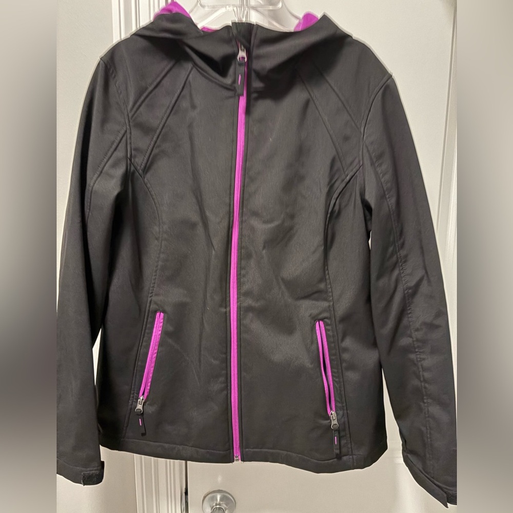 Women’s Hooded Black Jacket with Pink Accents